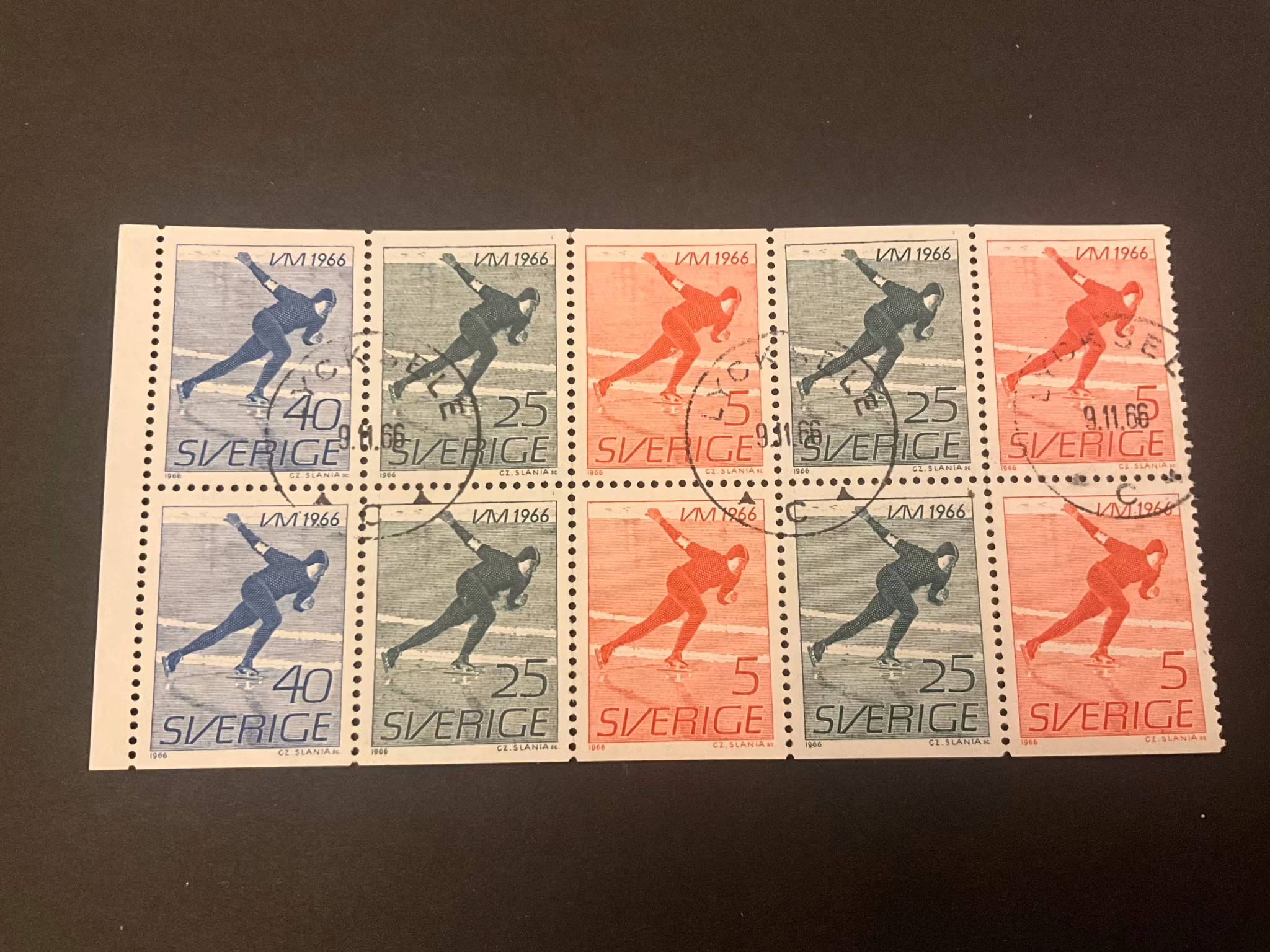 VM i skridskolöpning 1966 facit 574-576  lyxstämplat block LYCKSELE