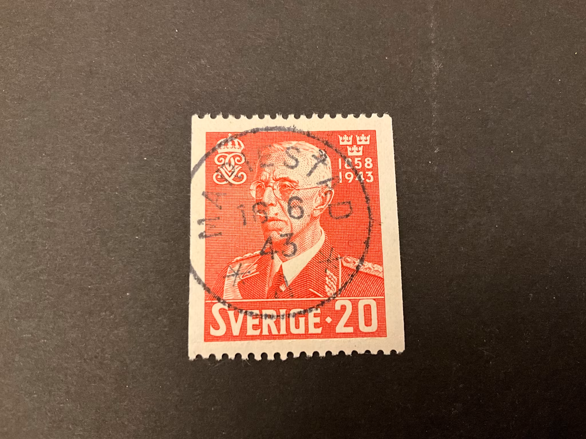 Gustaf V 85 år facit 344 A lyxstämplat MARIESTAD, första dag