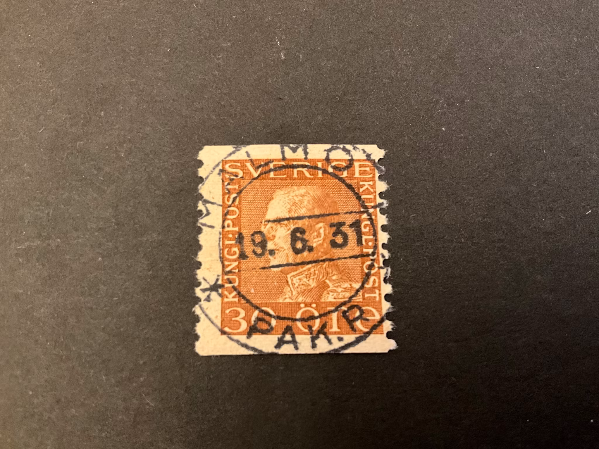 Gustaf V profil vänster facit 186 prakt/lyxstämplat MALMÖ