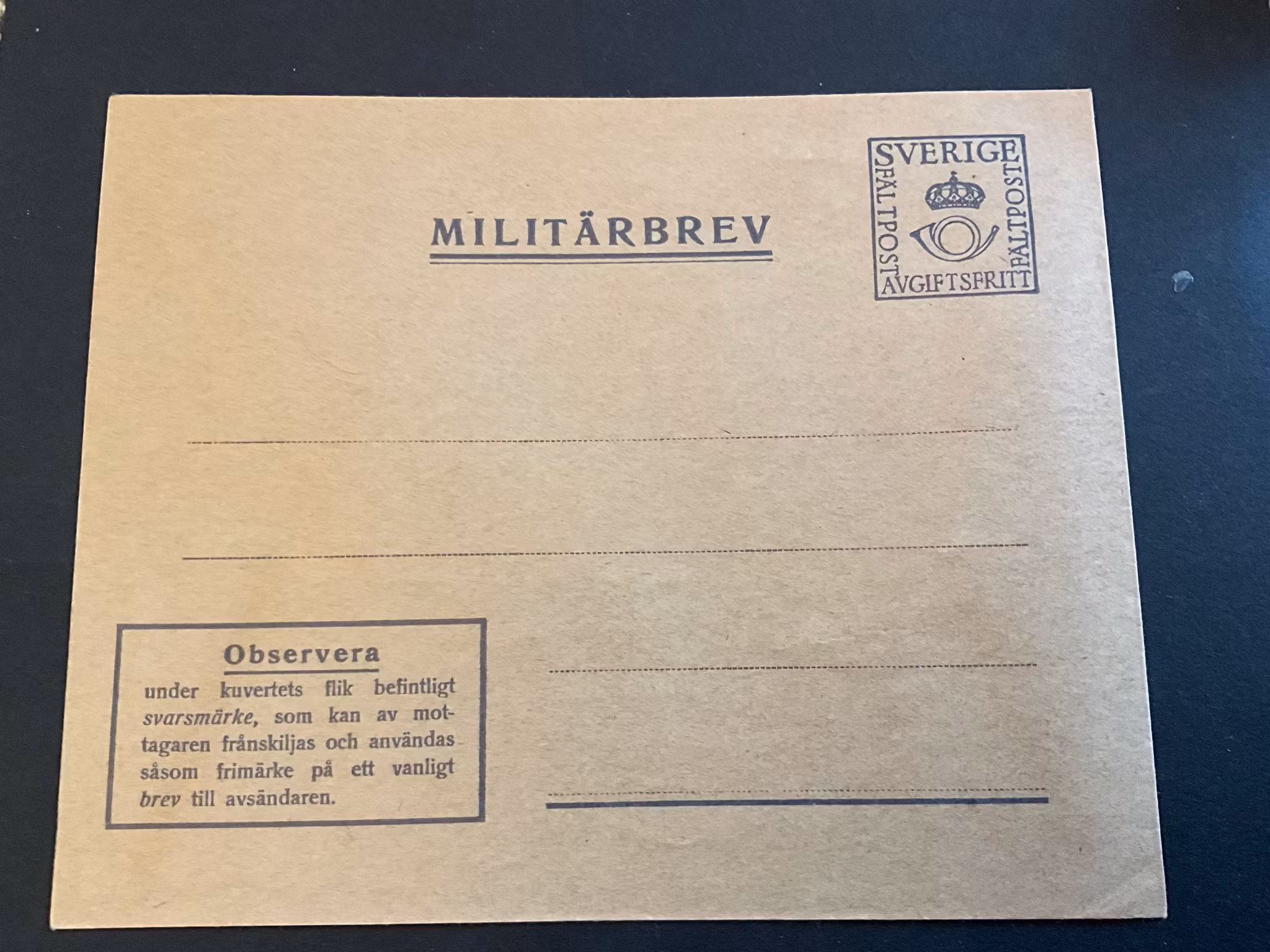 Militärbrev facit M3 oanvänt