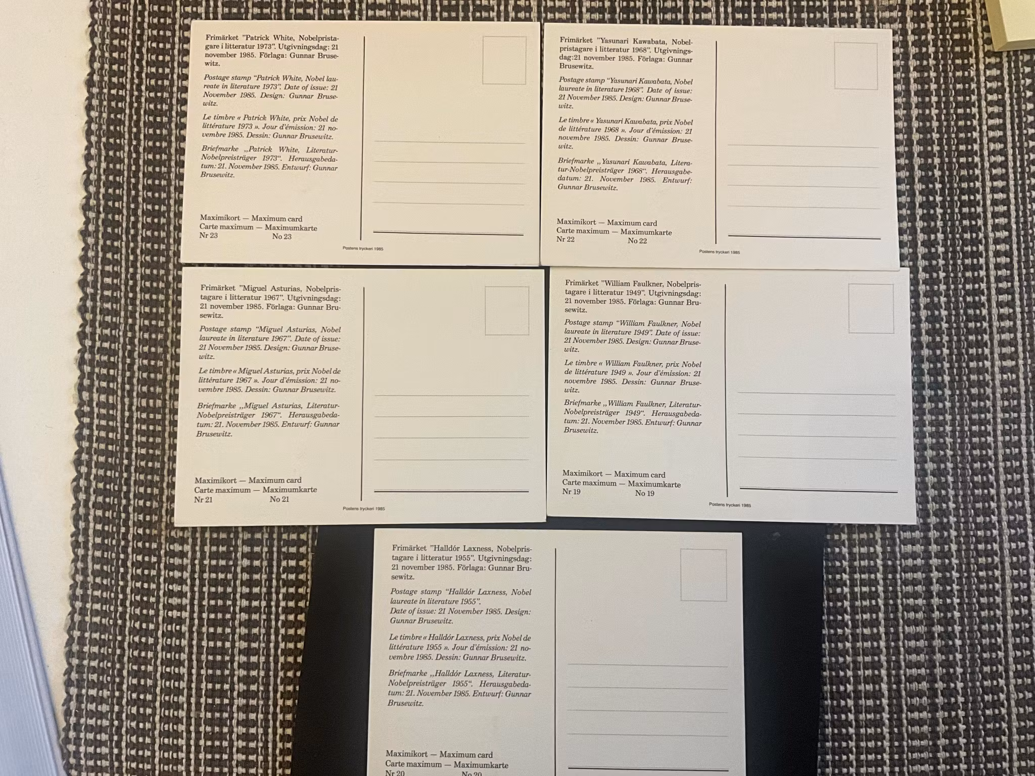 MK 19-23 maximikort NOBELPRISTAGARE LITTERATUR
