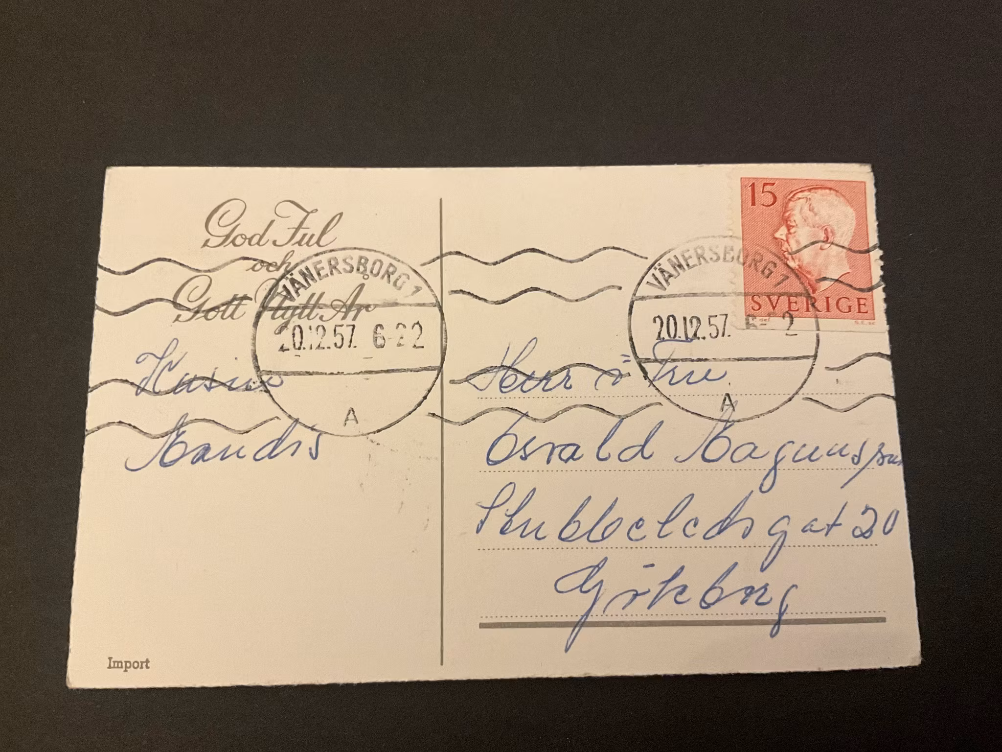 Julkort frankerat med 413 A stämplat VÄNERSBORG 1