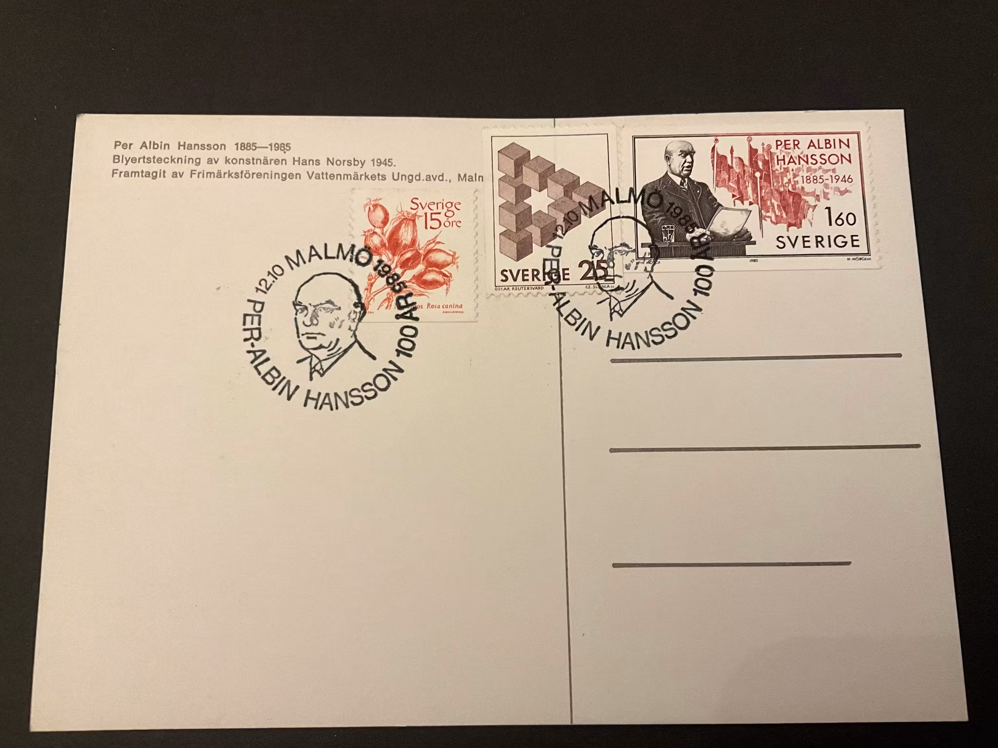 Kort med Per-Albin Hansson 100 år MALMÖ