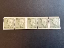 Gustaf VI Adolf typ I facit 399 A postfriskt 5-strip