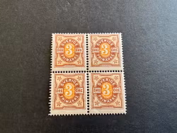 Tvåfärgad siffertyp facit 63 postfriskt 4-block