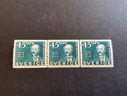 Postverket faci 254 postfriskt 3-strip, 3:e märket lödskarvslinje