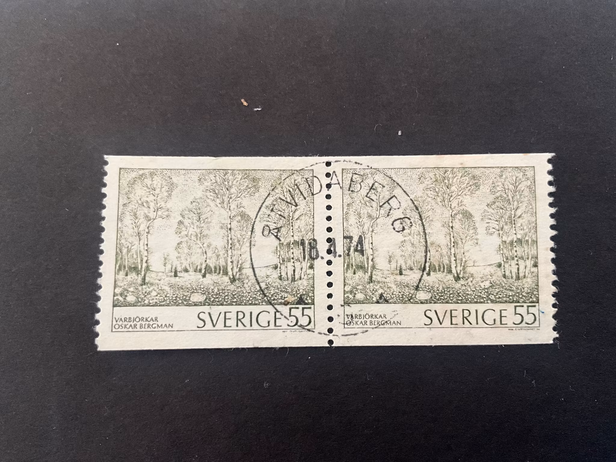 Naturmotiv facit 820 lyxstämplat ÅTVIDABERG på 2+2-sidigt par