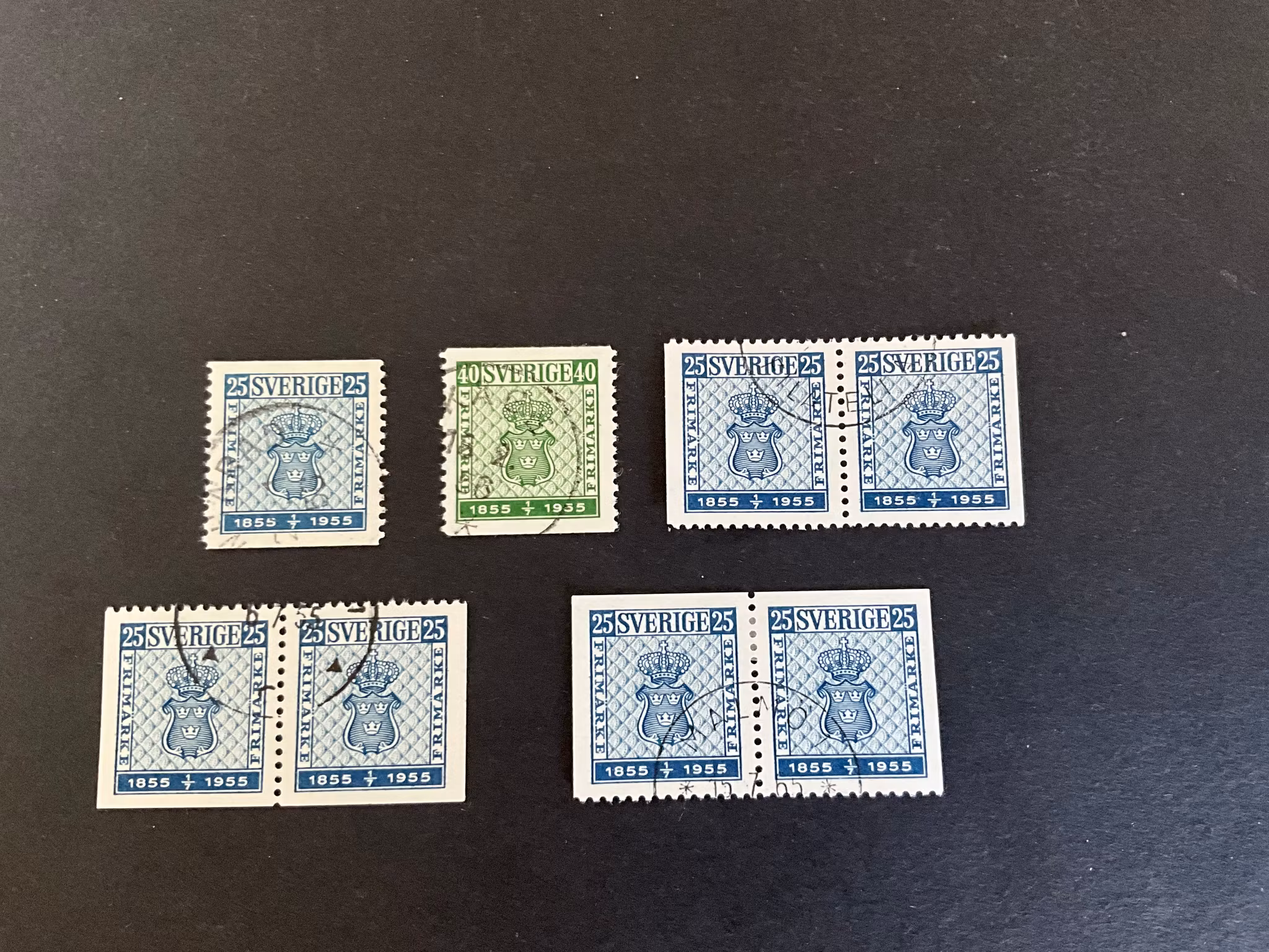 Svenska frimärket 100 år facit 467 A, BB, DD1, DD2 och 468 stämplad serie