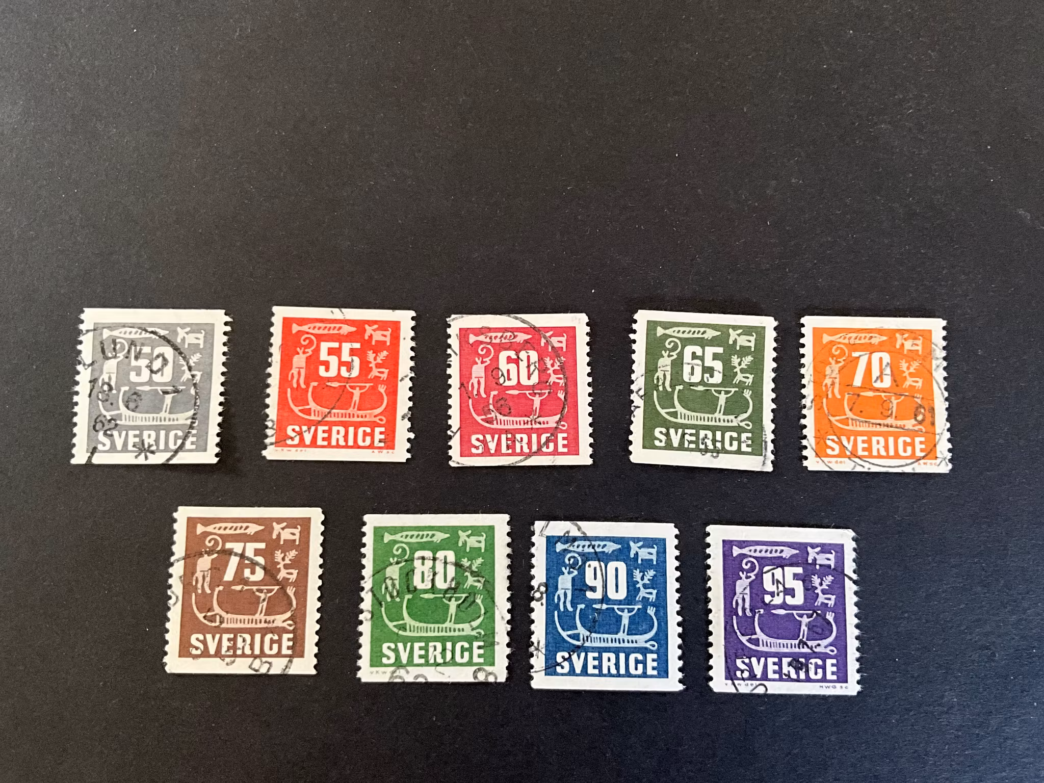 Hällristningar facit 458-466 stämplad serie