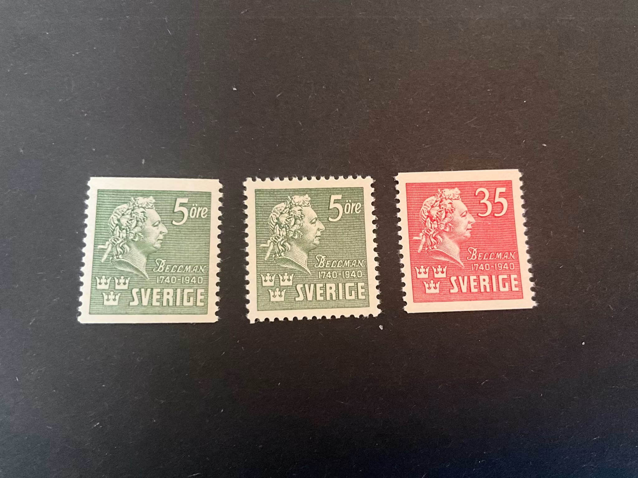 Bellman facit 324 A, 324 C och 325 postfriska märken