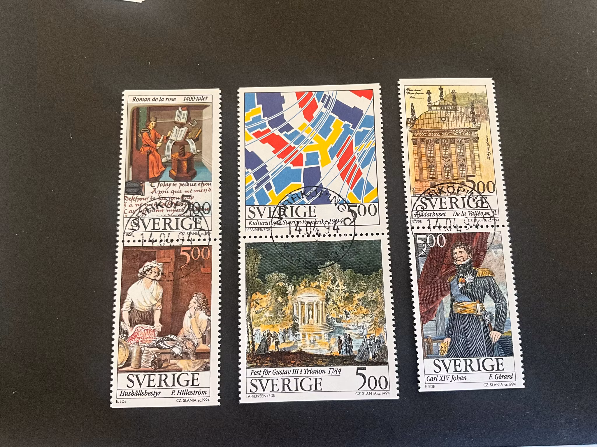 Kulturutbyte Sverige-Frankrike facit 1836-1838 SX lyxstämplade  par NORRKÖPING C