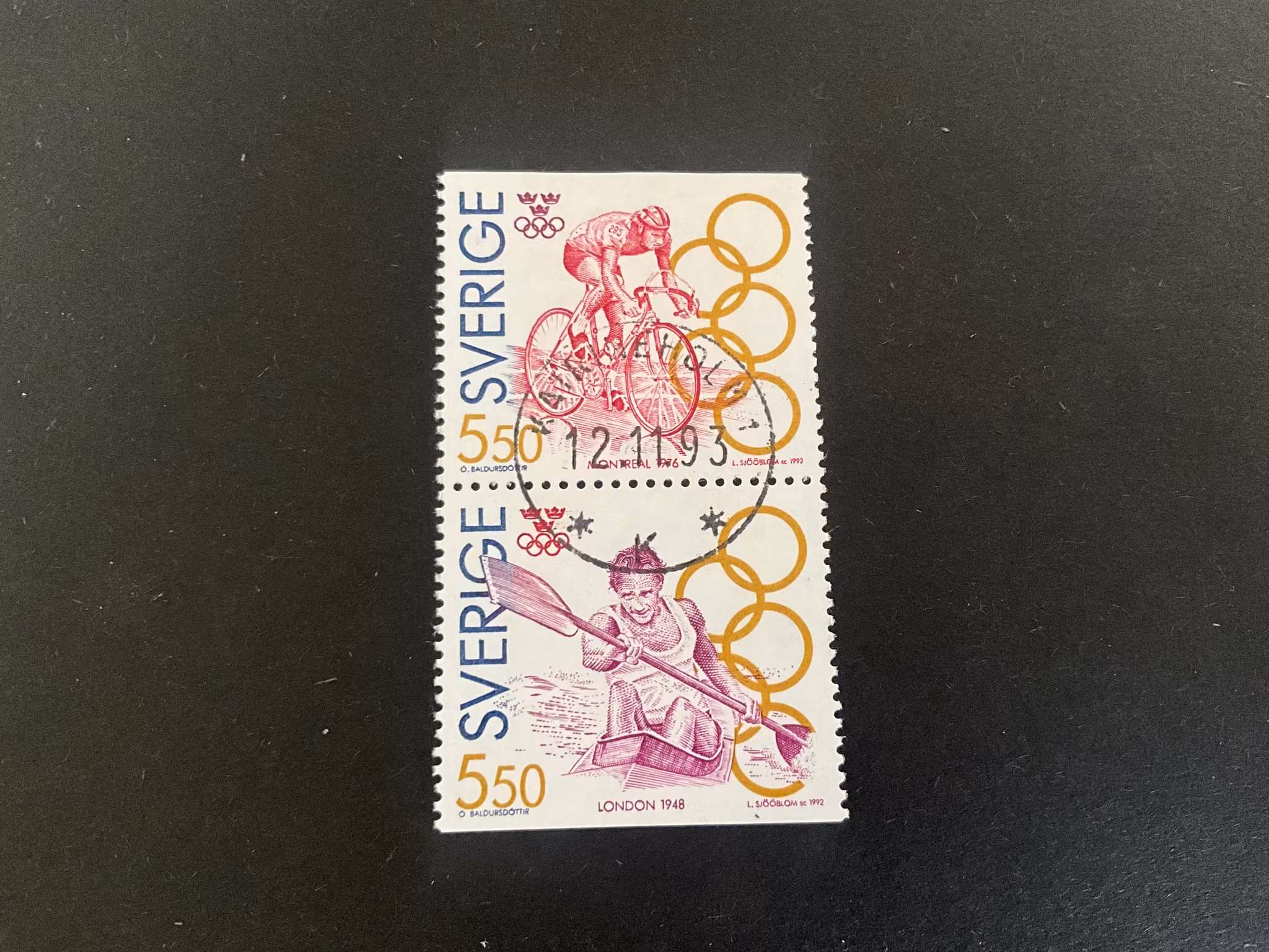 Olympiskt guld III facit 1741 SX lyxstämplat par KATRINEHOLM 1