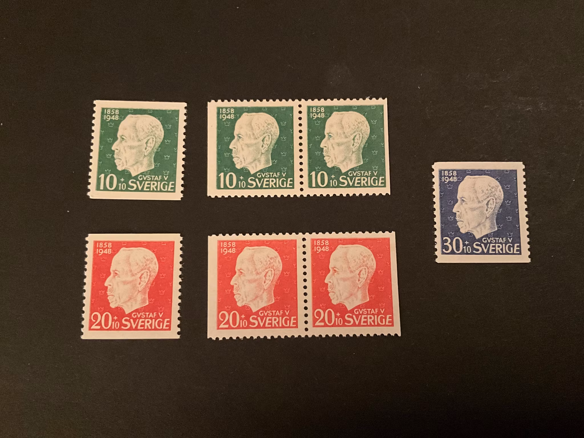 Gustaf V 90 pr facit nr 382-384 postfrisk serie