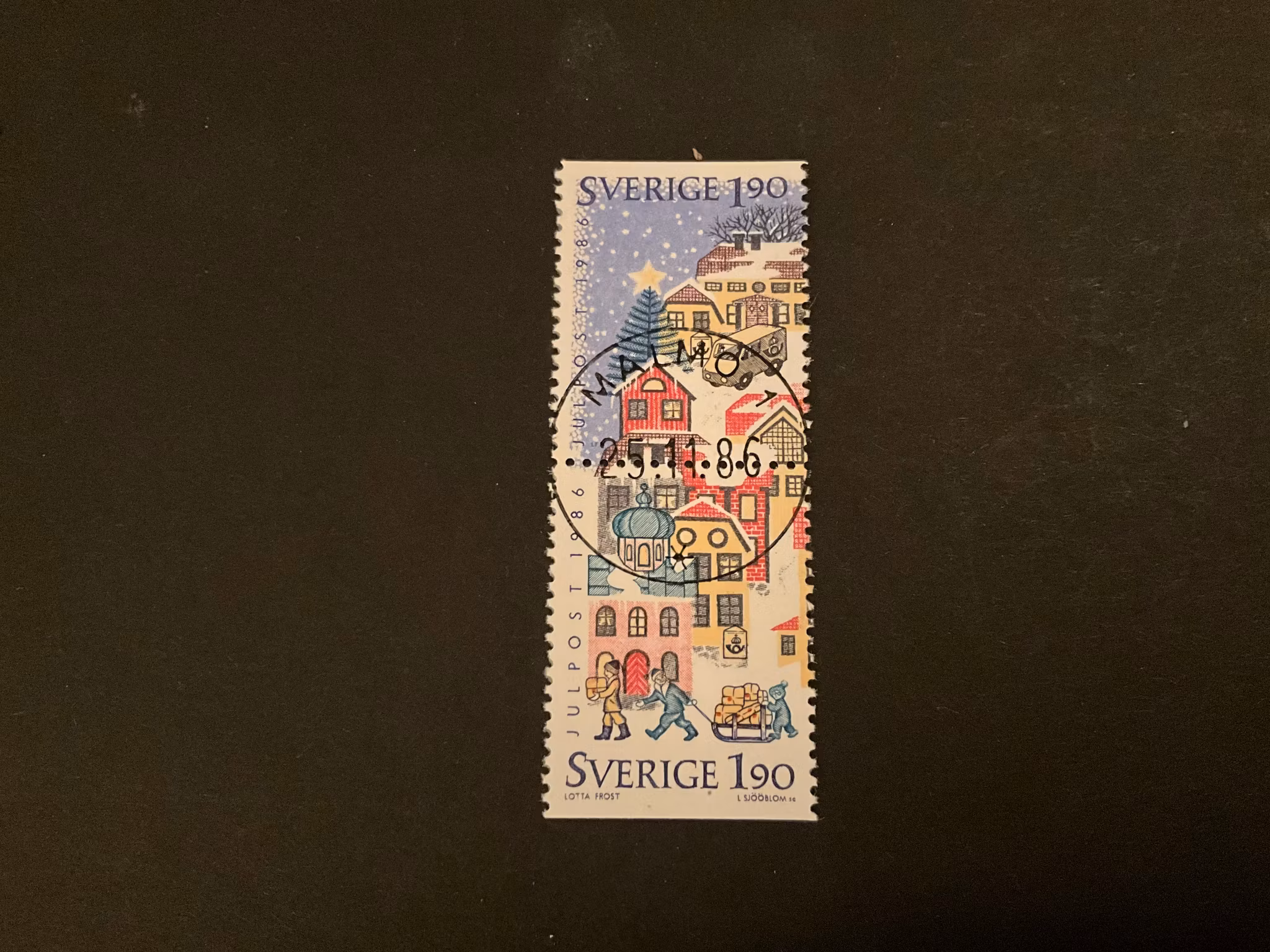 Julpost 1986 facit 1428 SX lyxstämplat MALMÖ 1, första dag