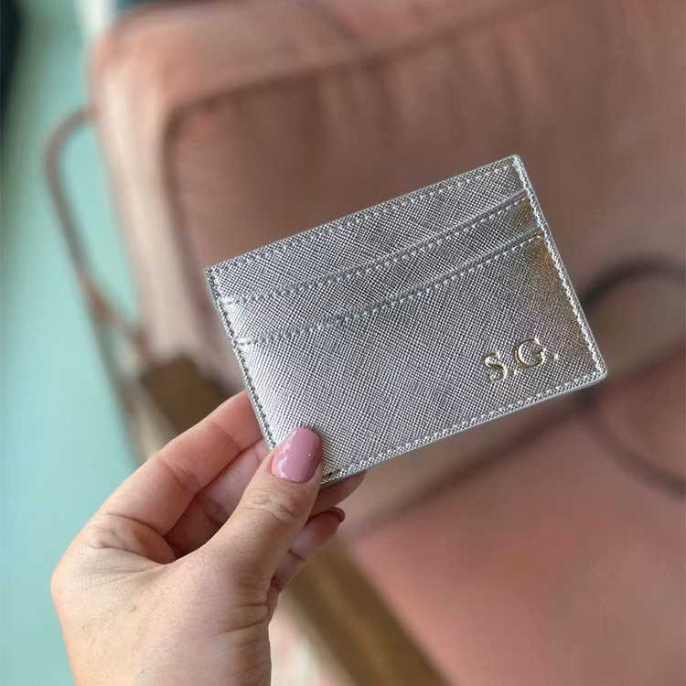 Silver metallic kortholder med gravering - 36 pts