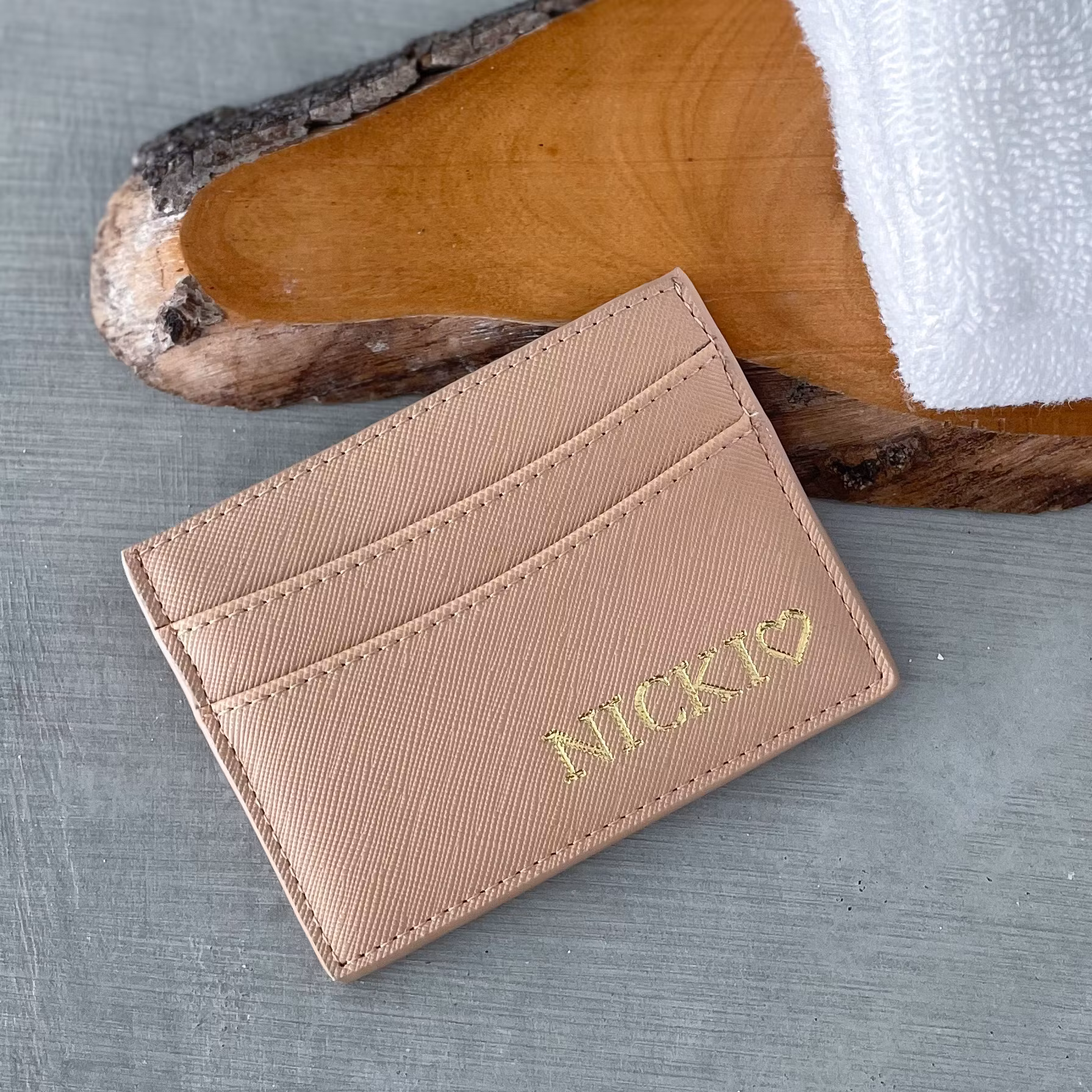 Beige - Kortholder med gravering