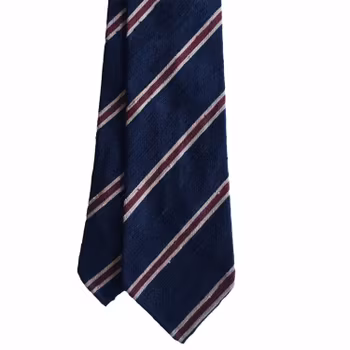 Regimental Shantung Tie - Untipped - Navy Blue/Beige/Burgundy