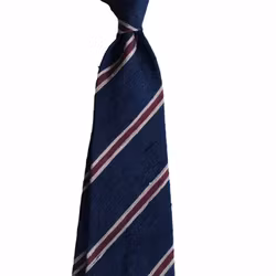 Regimental Shantung Tie - Untipped - Navy Blue/Beige/Burgundy