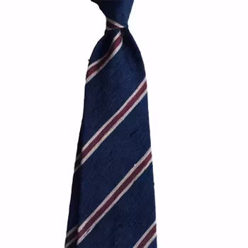 Regimental Shantung Tie - Untipped - Navy Blue/Beige/Burgundy