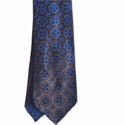 Medallion Silk Tie - Untipped - Beige/Light Blue/Navy Blue