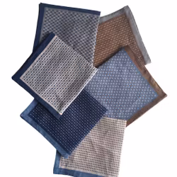 Small Floral Linen Pocket Square - White/Navy Blue