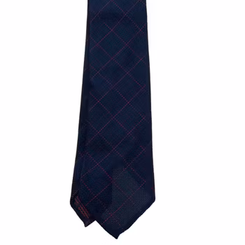 Check Silk Grenadine Tie - Untipped - Navy/Red