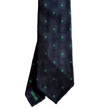 Floral Silk Grenadine Tie - Untipped - Navy Blue/Green