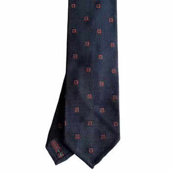 Square Silk Grenadine Tie - Untipped - Navy Blue/Orange/Green