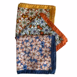 Floral Silk Pocket Square - Navy Blue/White/Light Blue