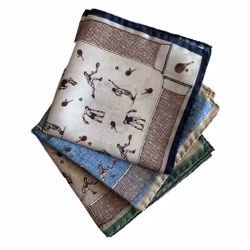 Tennis Silk Pocket Square - Light Blue/Beige