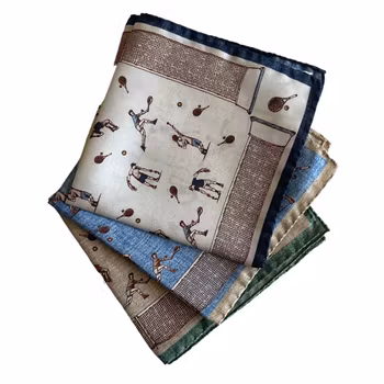 Tennis Silk Pocket Square - Light Blue/Beige