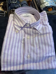Striped Linen Shirt - Purple/White