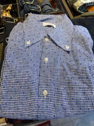 Micro Linen Shirt -  Navy Blue/White