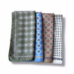 Silk Bandana - Beige/Navy Blue/Orange