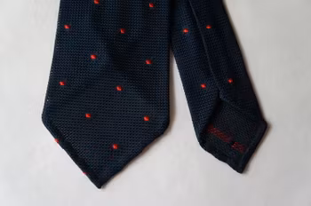 Polka Dot Silk Grenadine Tie - Untipped - Navy/Red