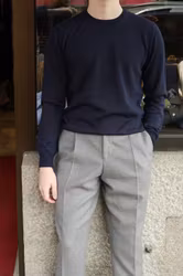 Rundhalsad Merinoulltröja - Mörkblå