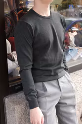 Rundhalsad Merinoulltröja - Olivgrön