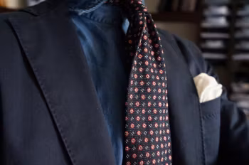 Floral Silk Grenadine Tie - Untipped - Navy Blue/Red/White