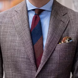 Blockstripe Shantung Grenadine Tie - Untipped - Burgundy/Navy/Brown