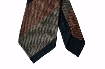 Blockstripe Shantung Grenadine Tie - Untipped - Green/Rust/Beige