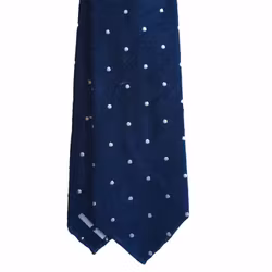Polka Dot Shantung Tie - Untipped - Navy Blue/White