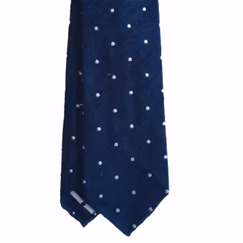 Polka Dot Shantung Tie - Untipped - Navy Blue/White