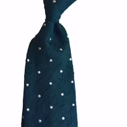 Polka Dot Shantung Tie - Untipped - Dark Green/White