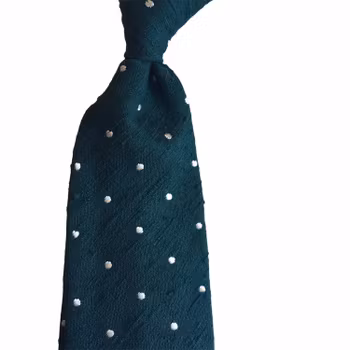 Polka Dot Shantung Tie - Untipped - Dark Green/White