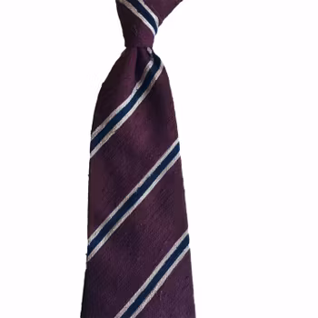 Regimental Shantung Tie - Untipped - Burgundy/Creme/Navy Blue