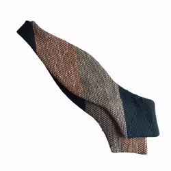 Blockstripe Shantung Grenadine Diamond Bow Tie - Dark Green/Orange/Beige