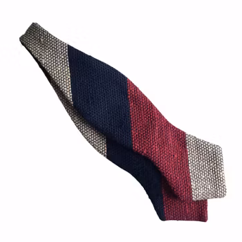 Blockstripe Shantung Grenadine Diamond Bow Tie - Navy Blue/Burgundy/Beige