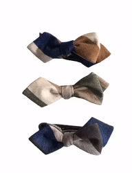 Blockstripe Cashmere Diamond Bow Tie - Navy Blue/Brown/Beige