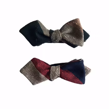 Blockstripe Shantung Grenadine Diamond Bow Tie - Navy Blue/Burgundy/Beige