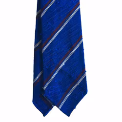 Regimental Shantung Grenadine Tie - Untipped - Royale Blue/Burgundy/White